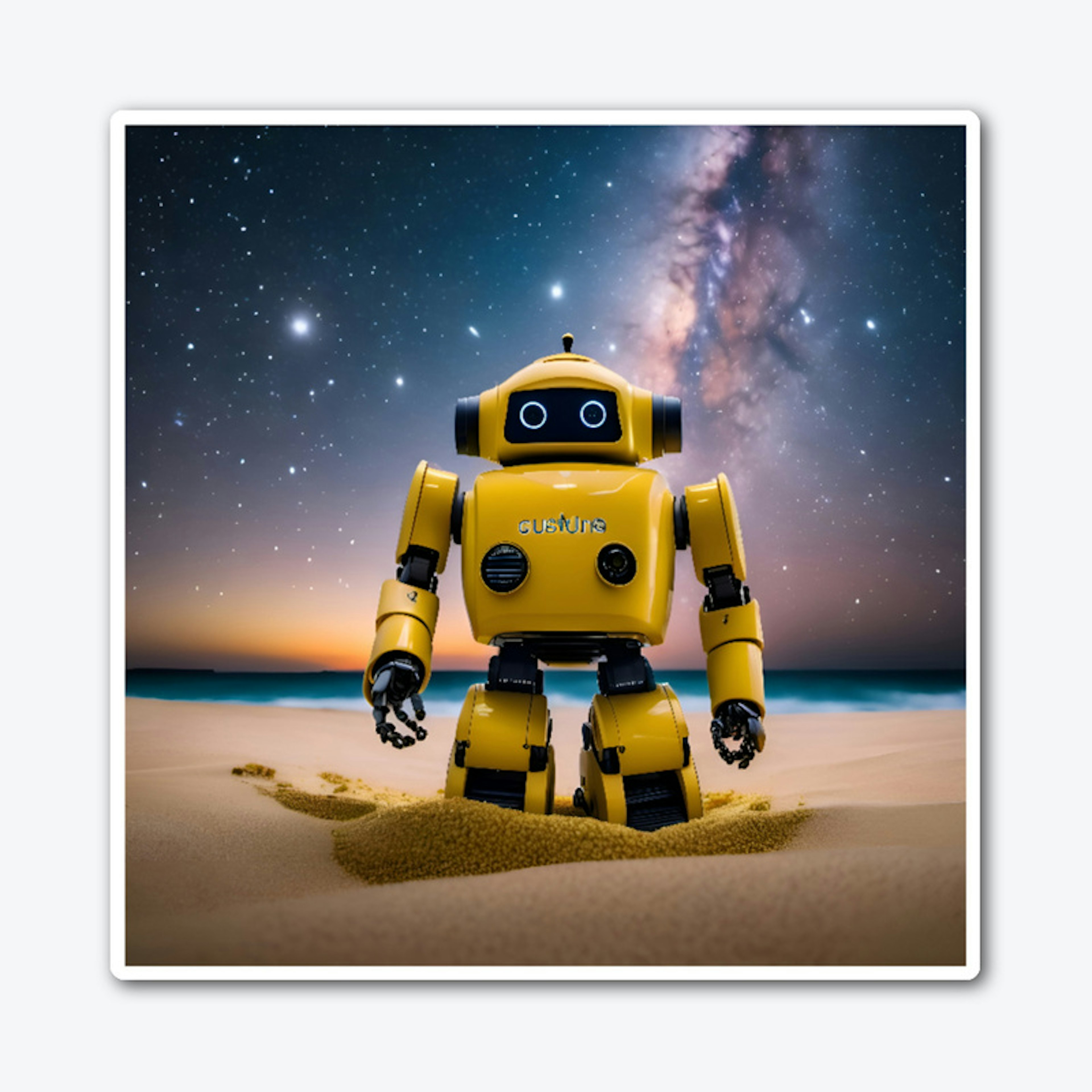 A robot at the beach at night