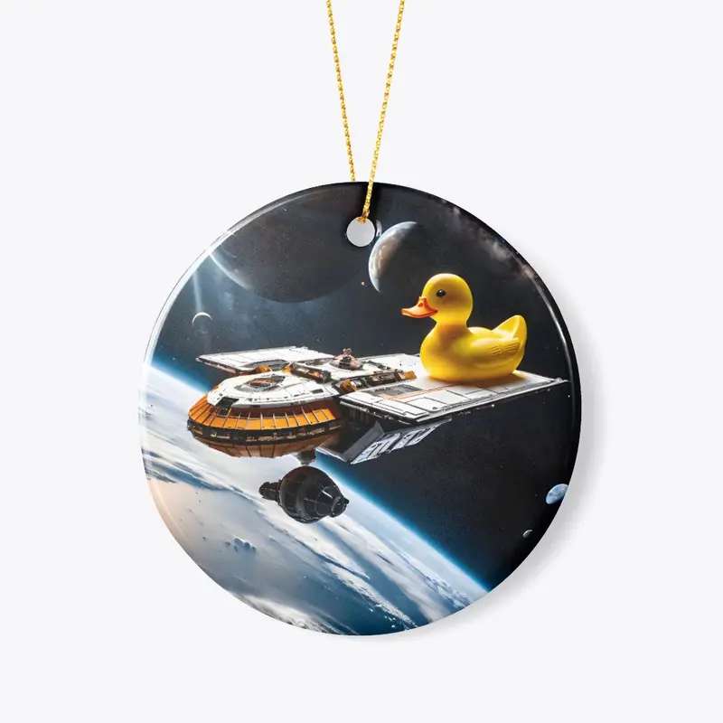 A duck on the back of a spaceship