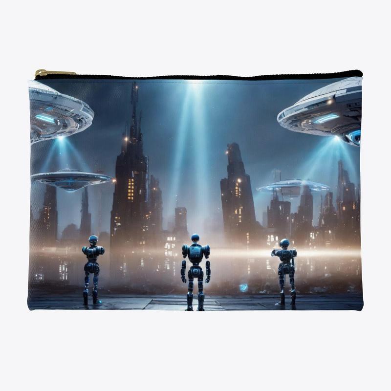 Robots stood looking at UFO's