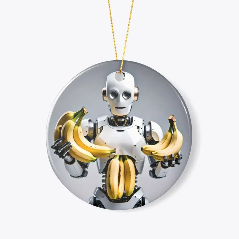 A robot holding bananas