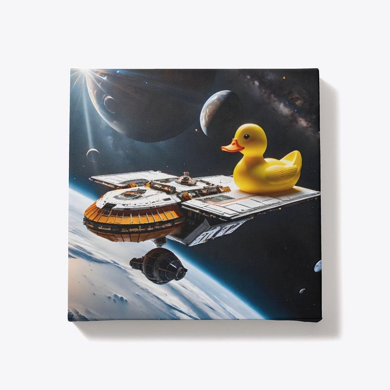 A duck on the back of a spaceship