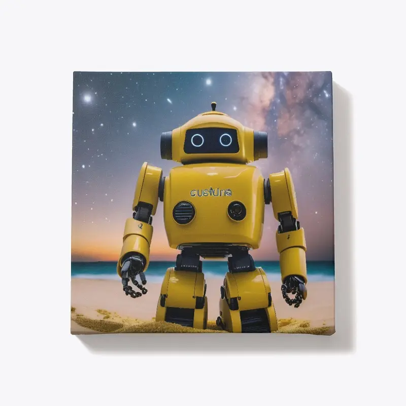 A robot at the beach at night