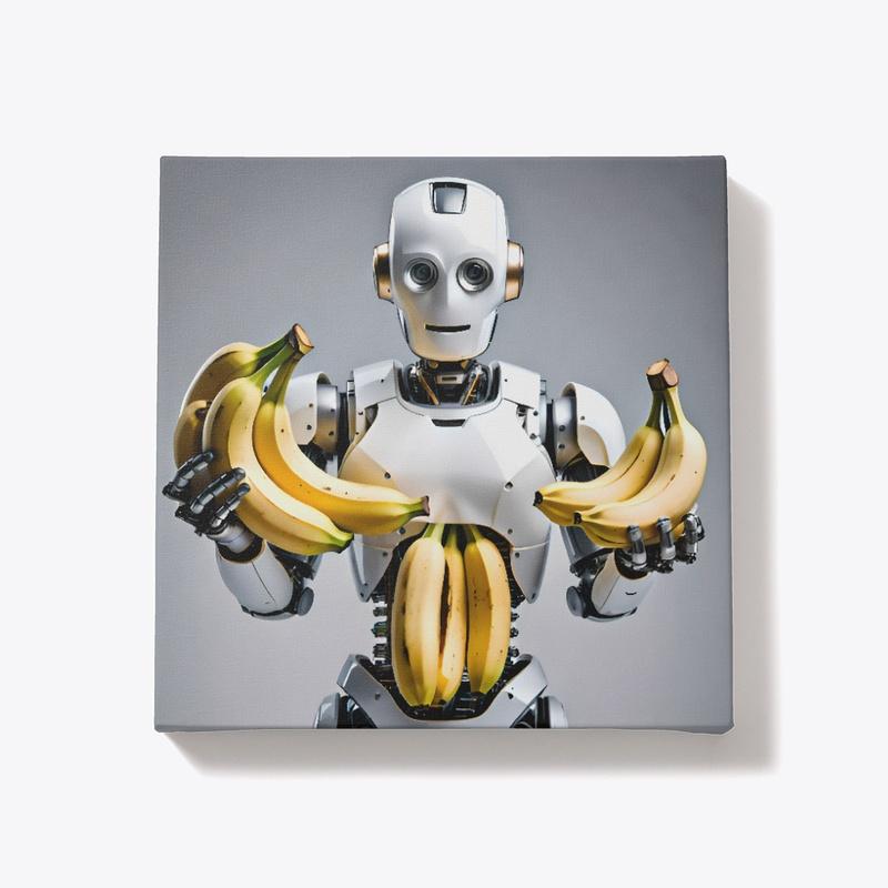 A robot holding bananas